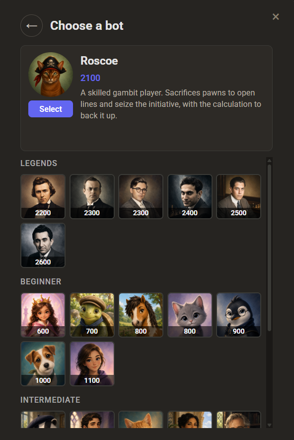 Choose from 25 named personalities
